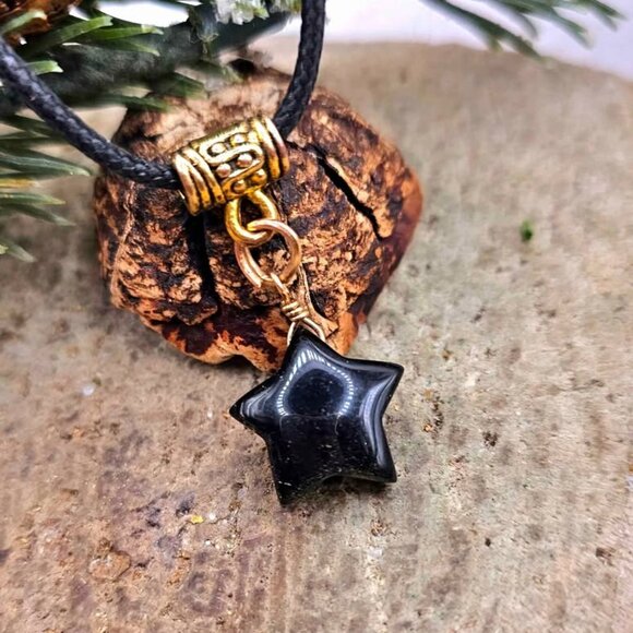 Nature Gold Obsidian Flashy Star Pendant Necklace - Picture 3 of 10